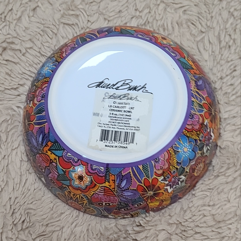 Laurel Burch Colorful Carlotta Cat Ceramic Design Bowl - Picture 4 of 7